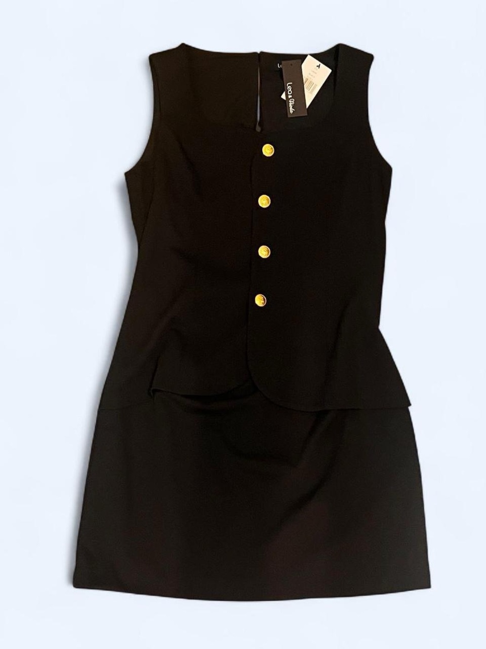 Lea & Viola Black Sleeveless Peplum Dress with Gold Buttons